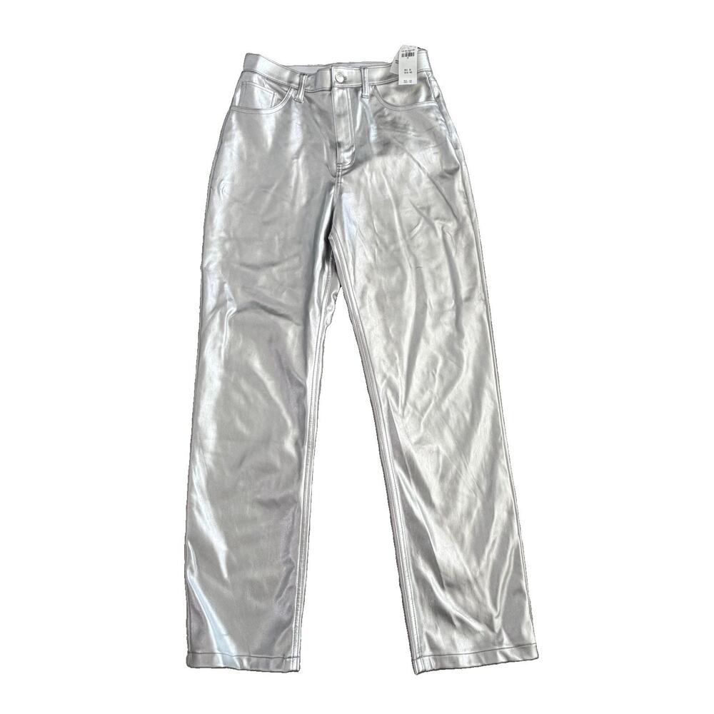 NWT Abercrombie & Fitch Ultra High rise 90's Straight Silver Metallic Jeans 29 8